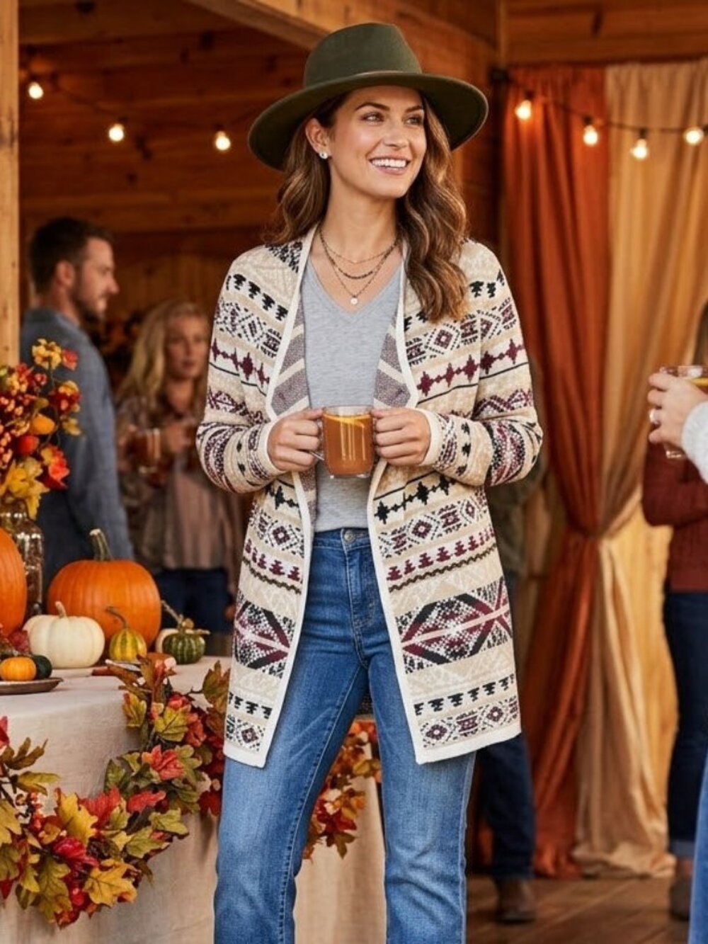 LUCKY BRAND LADIES AZTEC PRINT OPEN CARDIGAN NWT